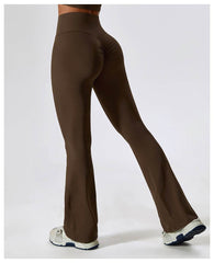 Soft brown flare leggings for gym and running - LANIZI