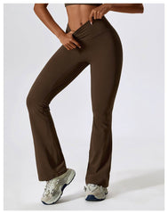 Soft brown flare leggings for gym and running - LANIZI