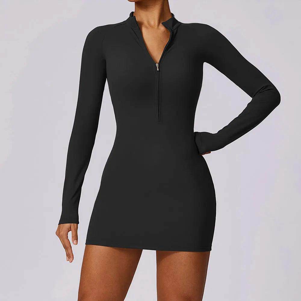 Black Long Sleeve Bodysuit for Gym Workouts - LANIZI