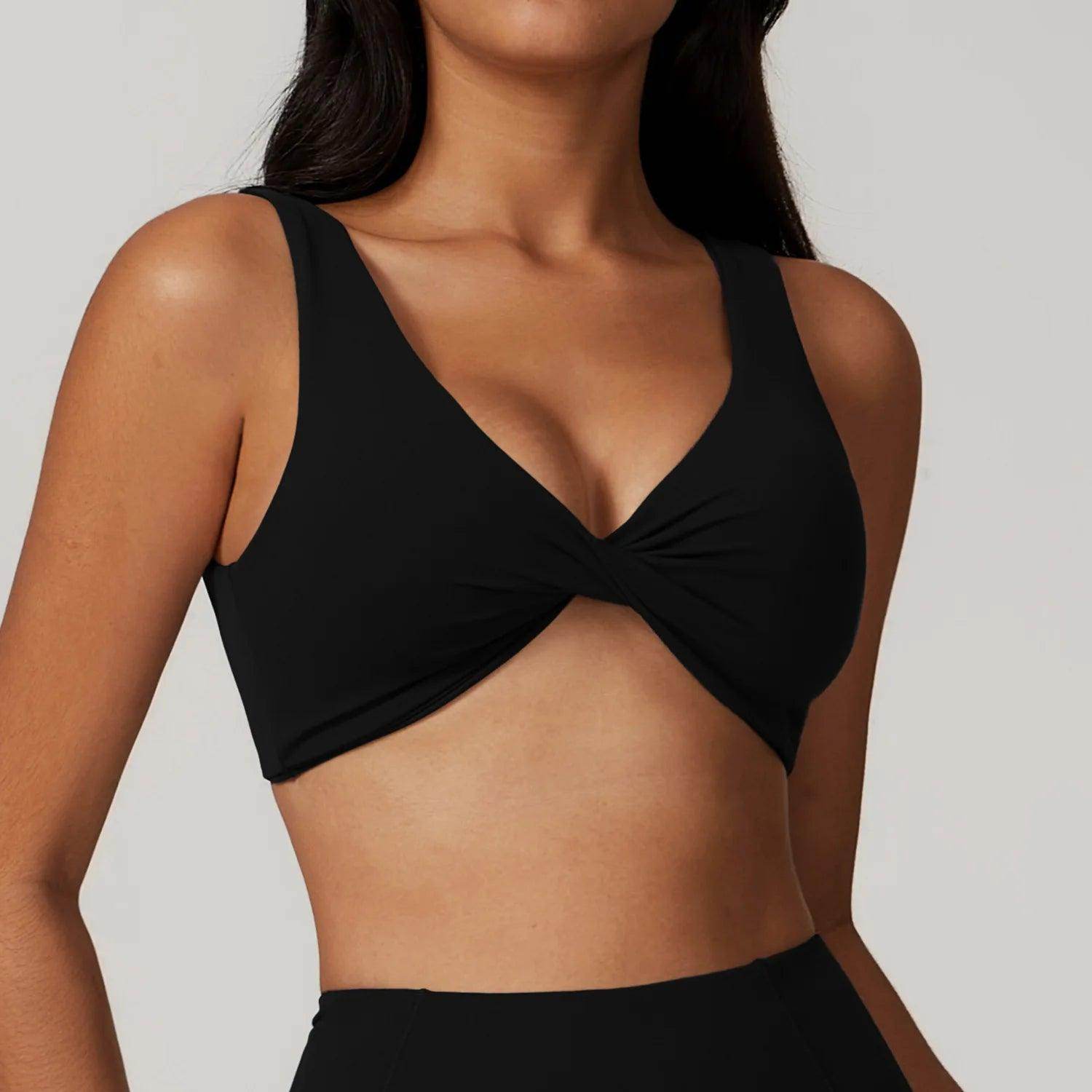 Trendy black sports bra crop top for an athletic look - LANIZI