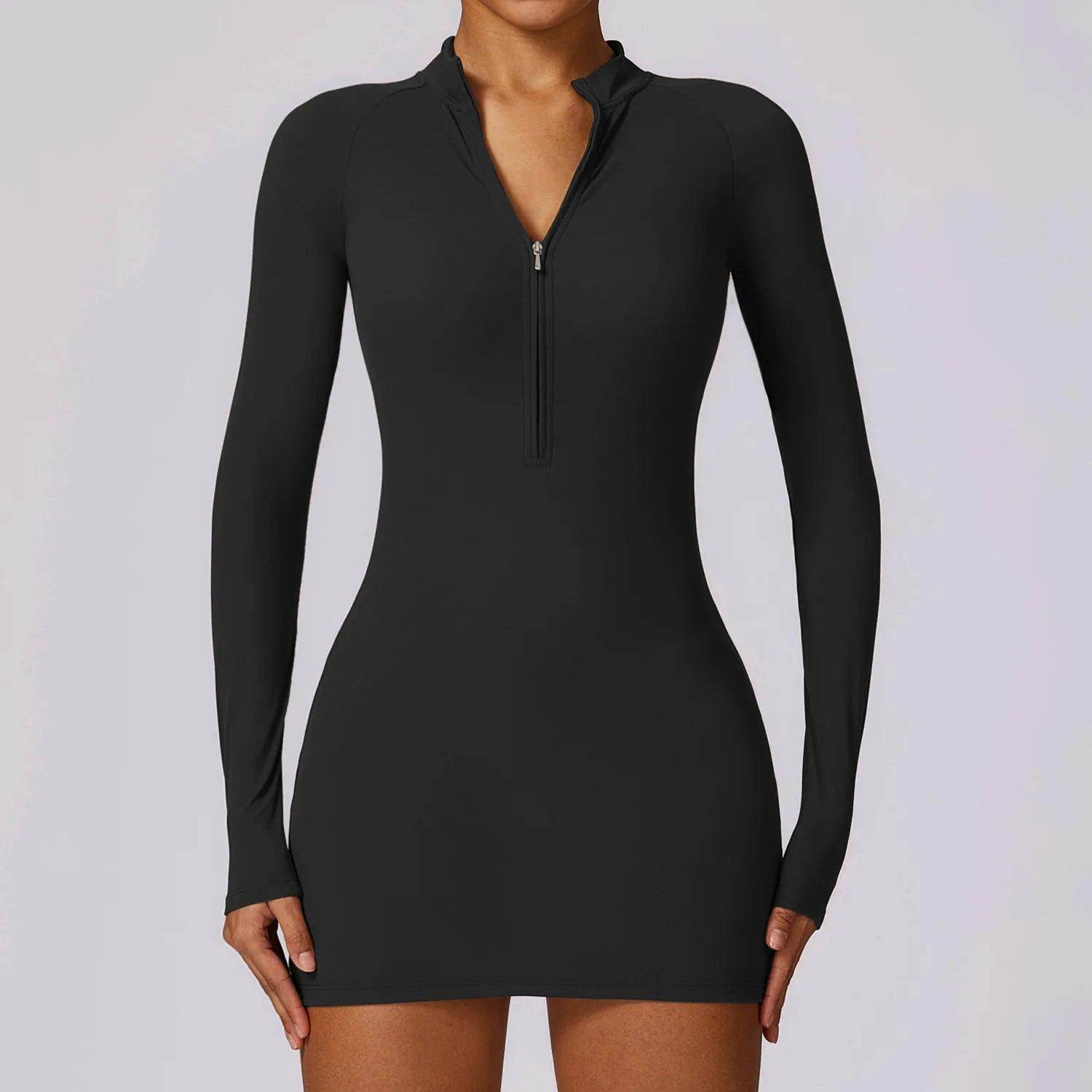 Black Long Sleeve Bodysuit for Gym Workouts - LANIZI