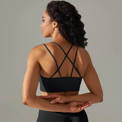 Strappy black sports bra for stylish support - LANIZI
