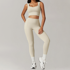 Soft and stretchy white workout set for a flattering fit
