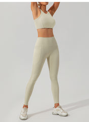 Stylish white workout set with side pockets
