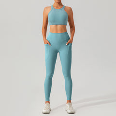 Stylish white workout set with side pockets