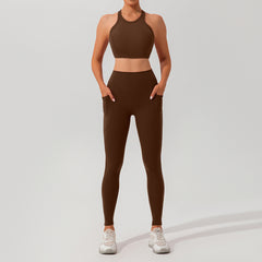 Stylish white workout set with side pockets
