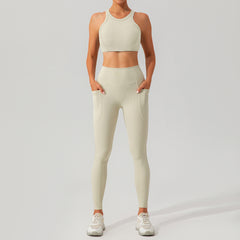 Stylish white workout set with side pockets