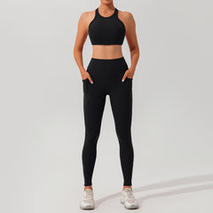 Stylish white workout set with side pockets