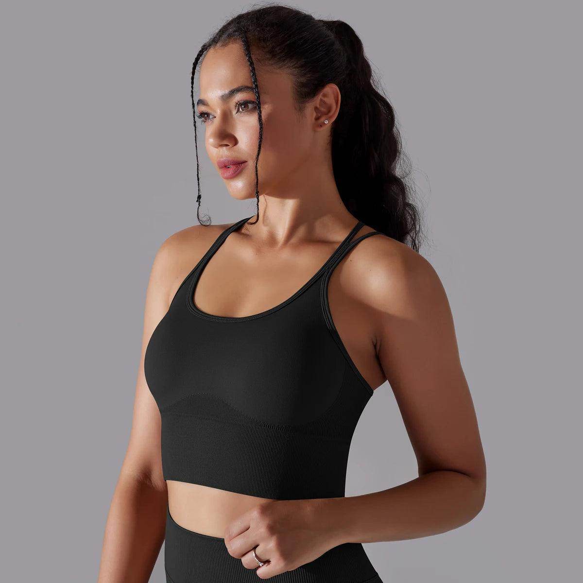 Black strappy sports bra for ultimate comfort - LANIZI