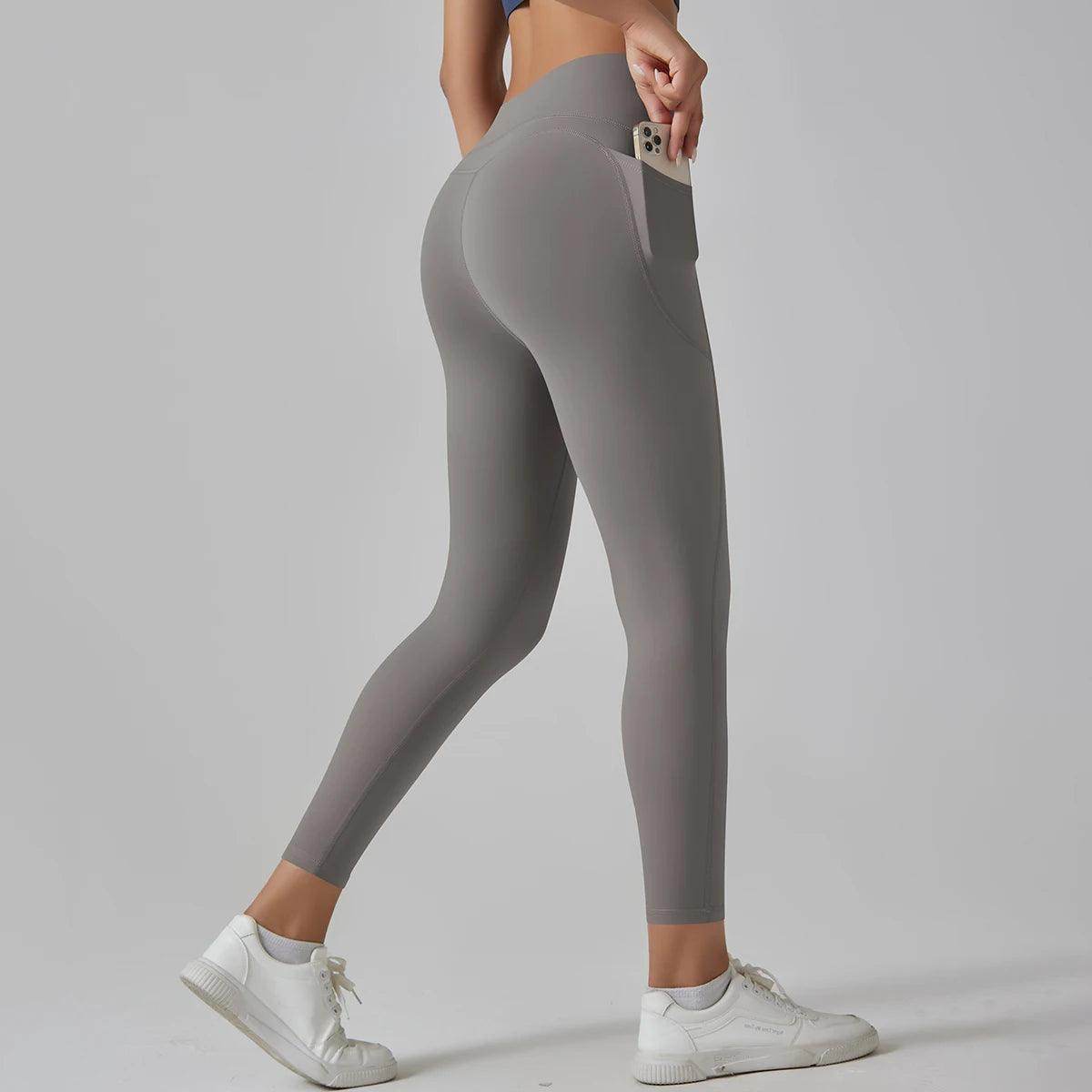 Comfortable Grey Leggings with Handy Pockets - LANIZI