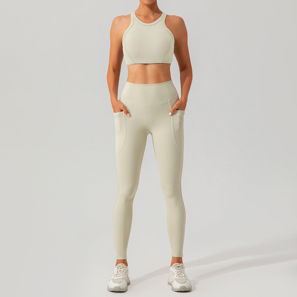 Stylish white workout set with side pockets